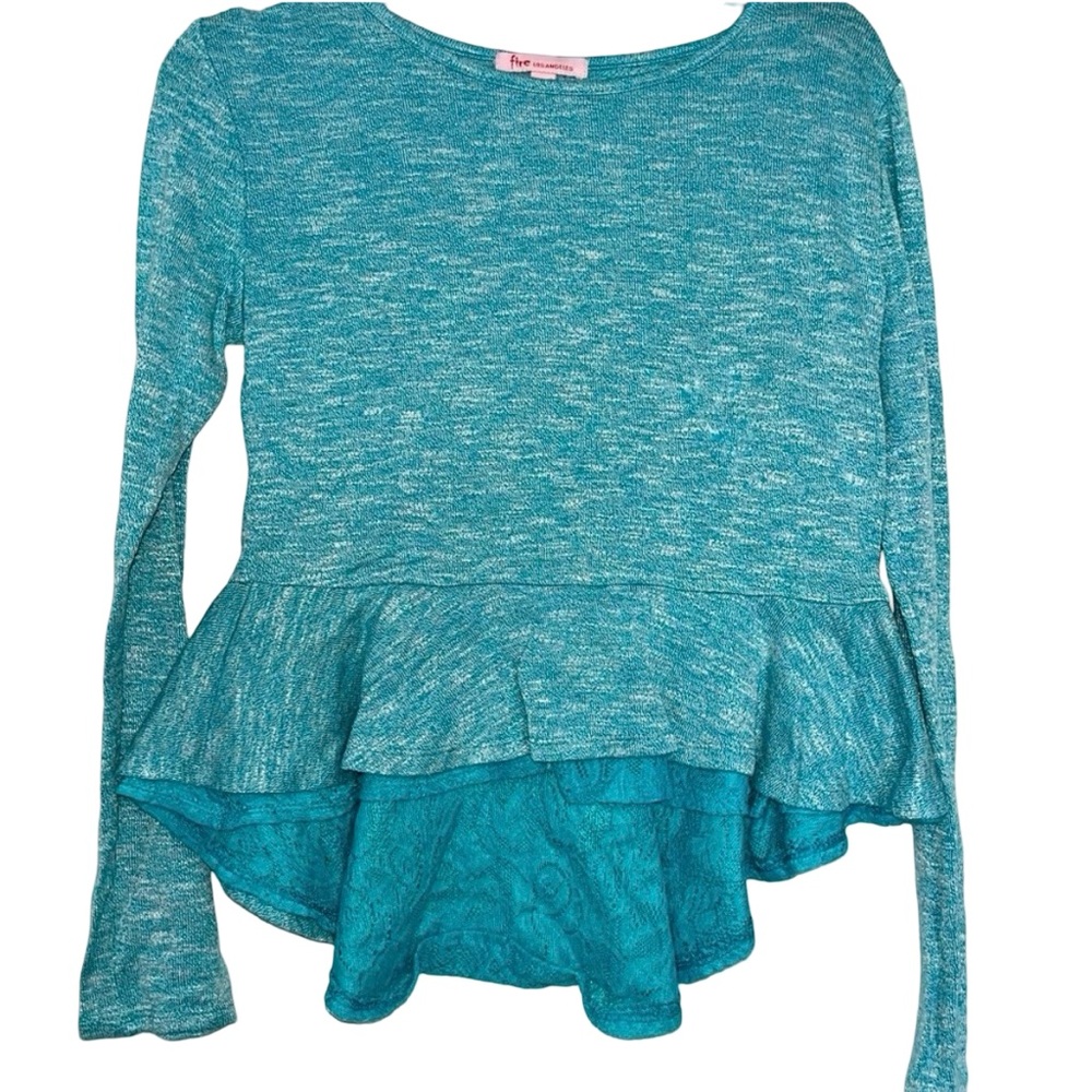 Teal Peplum Long Sleeve Blouse